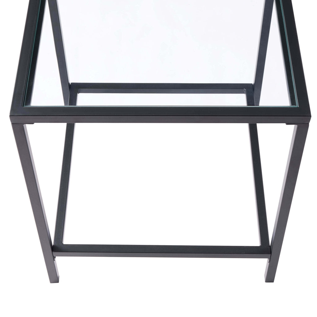 Table d'appoint contemporaine en verre fumé et métal, plateau carré, pour salon
