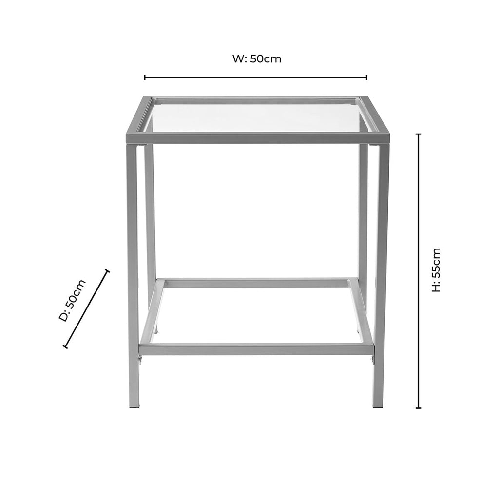 Table d'appoint contemporaine en verre fumé et métal, plateau carré, pour salon