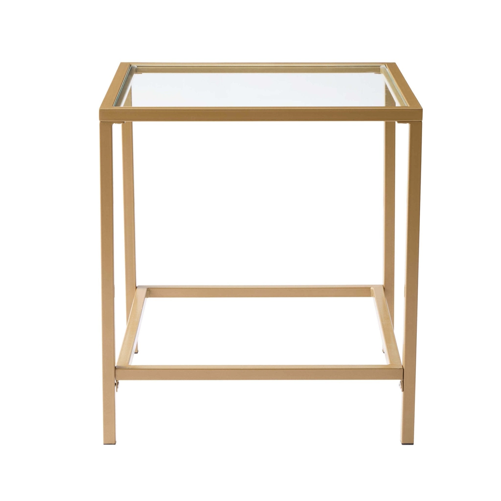 Table d'appoint de luxe en verre et métal doré avec plateau carré pour salon