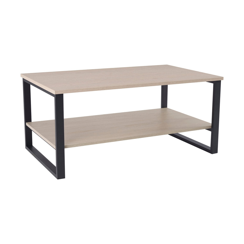 Table basse scandinave en bois naturel avec piétement en métal noir pour salon