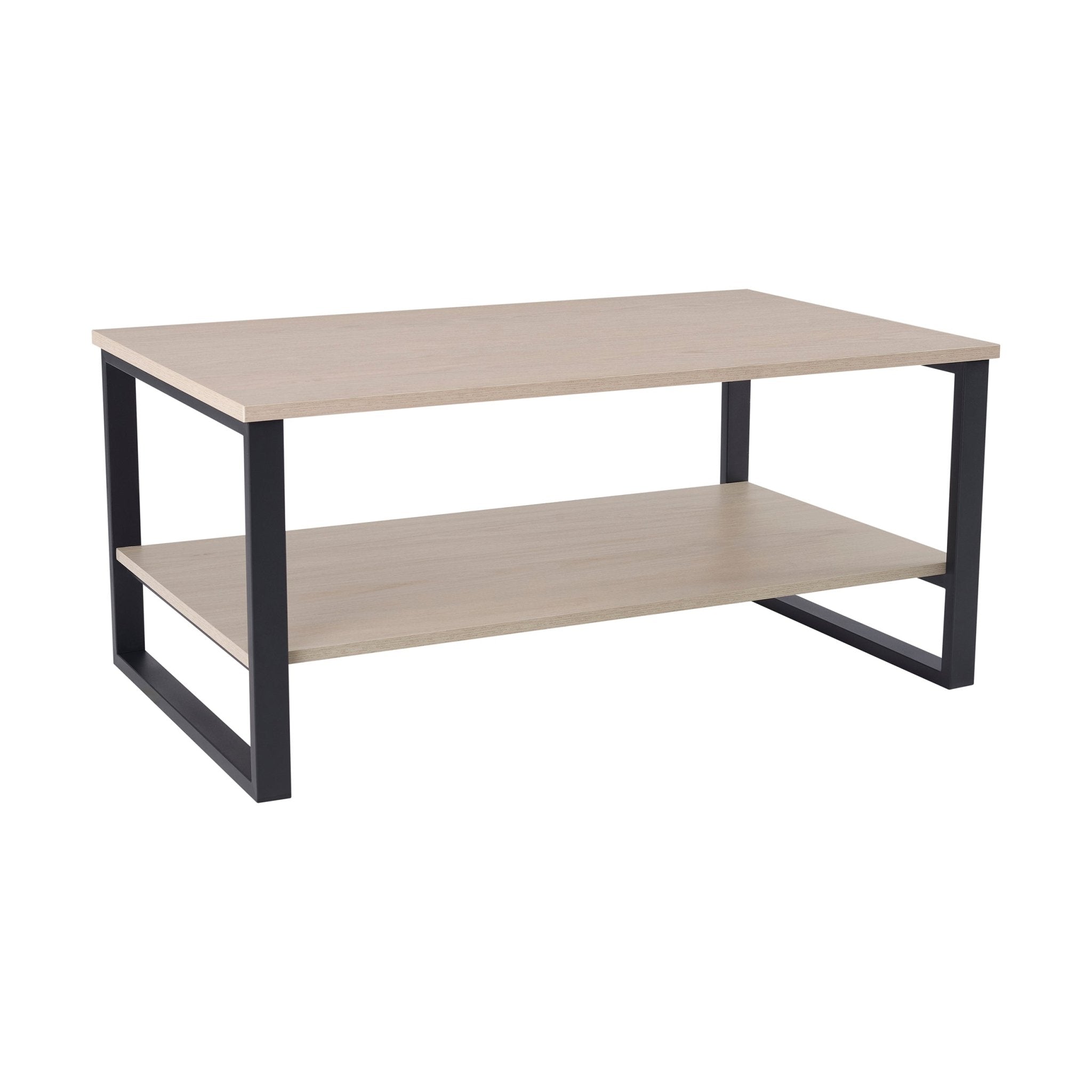 Table basse scandinave en bois naturel avec piétement en métal noir pour salon