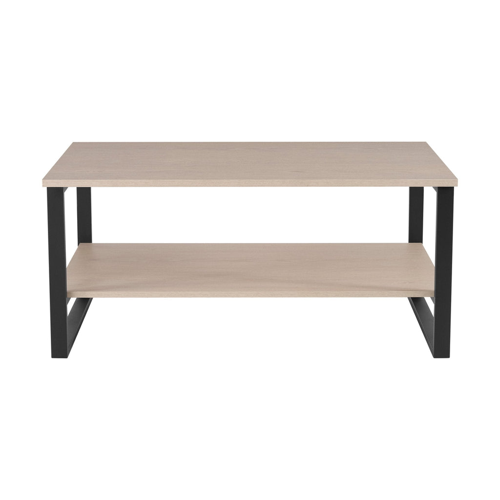 Table basse scandinave en bois naturel avec piétement en métal noir pour salon