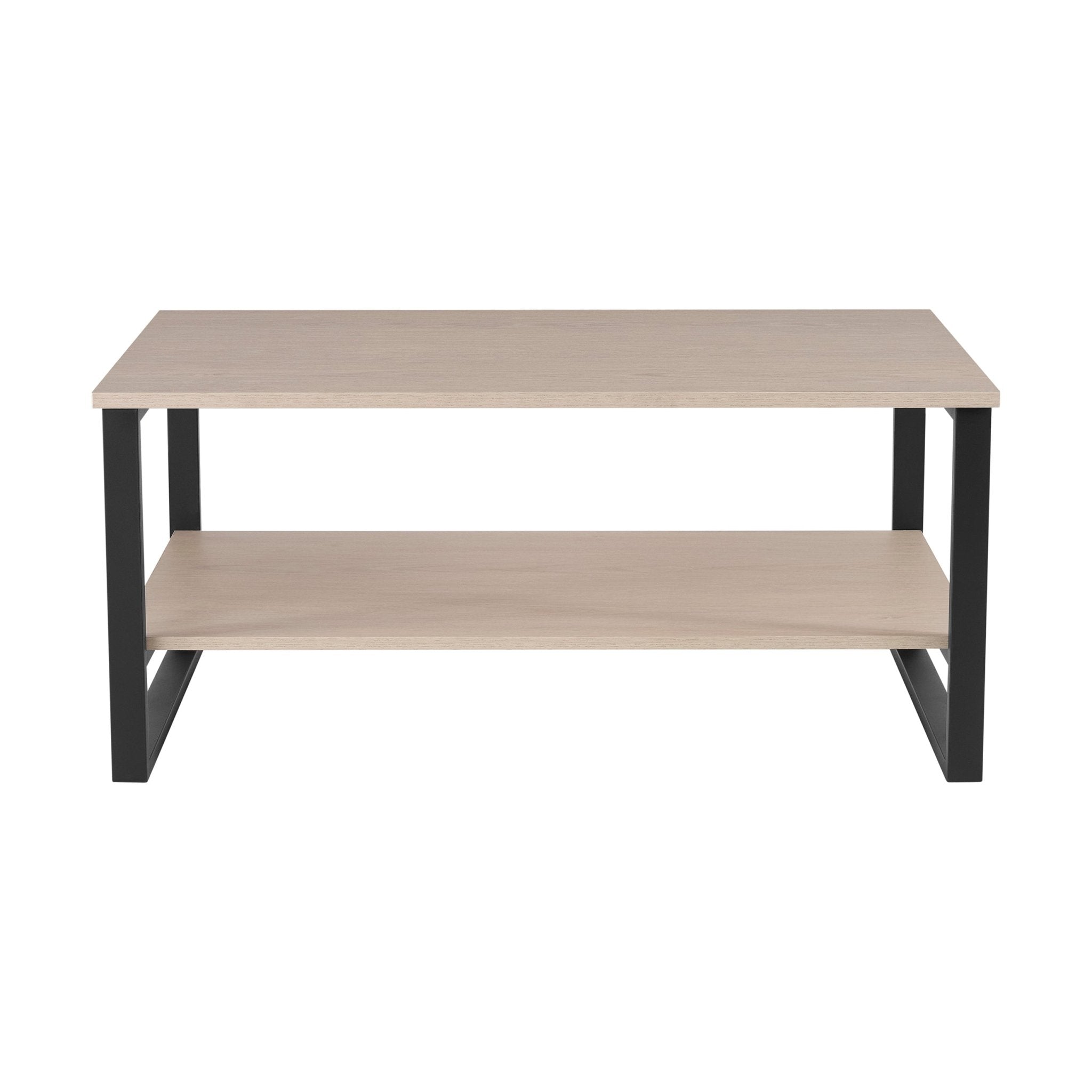 Table basse scandinave en bois naturel avec piétement en métal noir pour salon