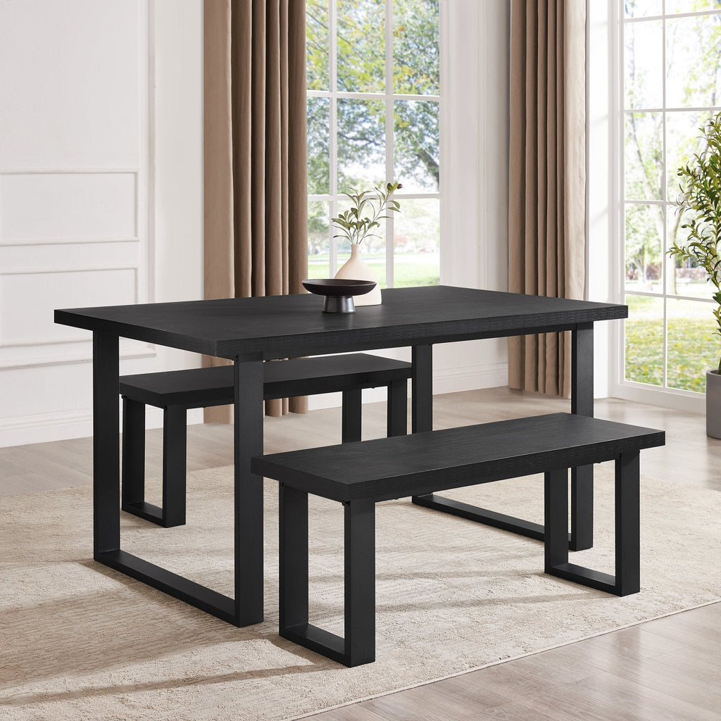 Banc de salle à manger moderne en métal noir avec assise rembourrée