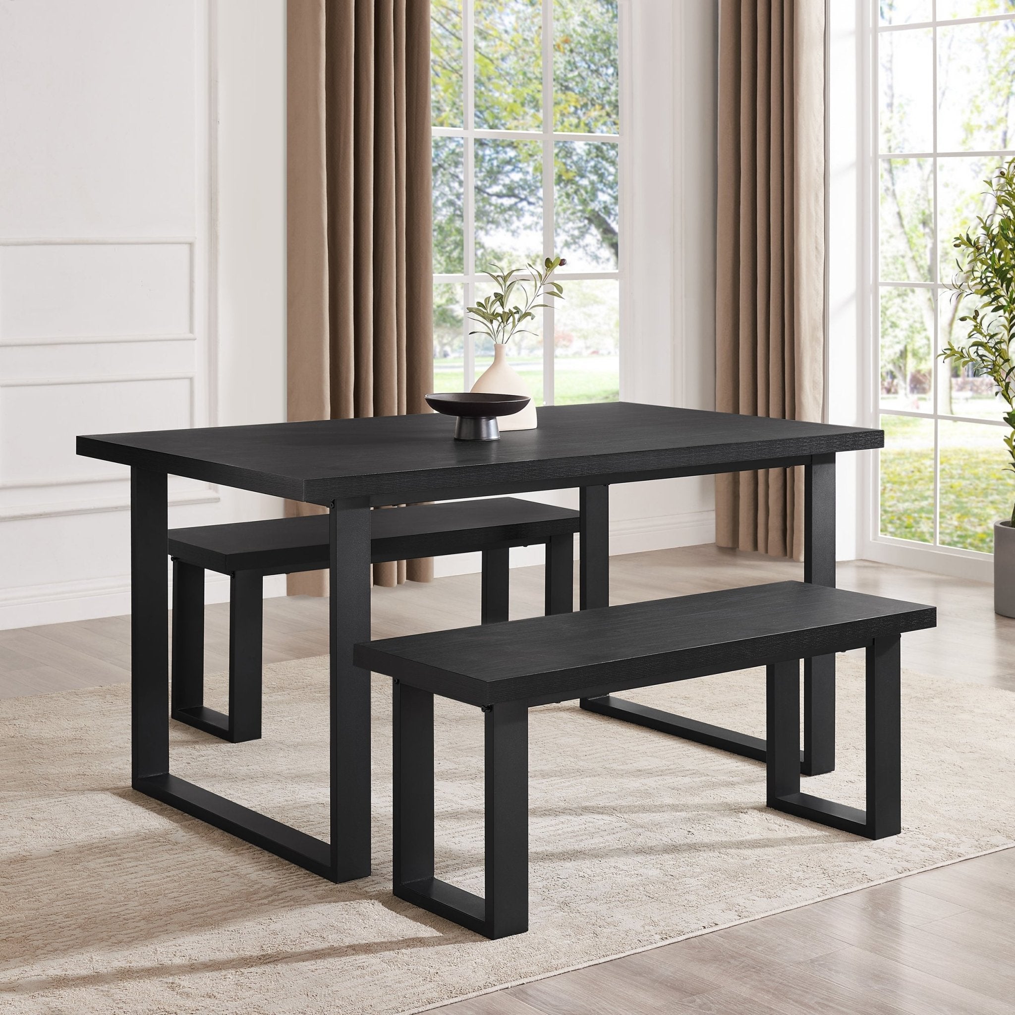 Banc de salle à manger moderne en métal noir avec assise rembourrée