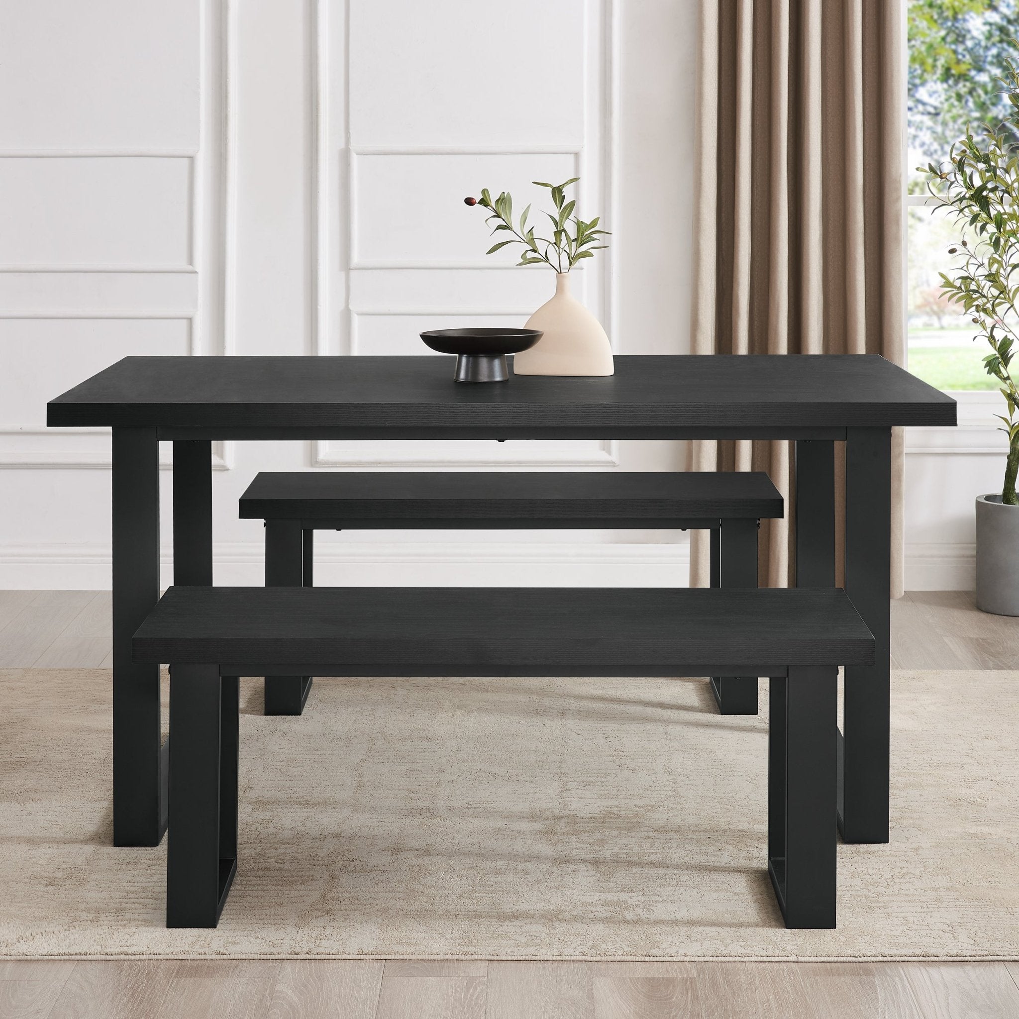 Banc de salle à manger moderne en métal noir avec assise rembourrée