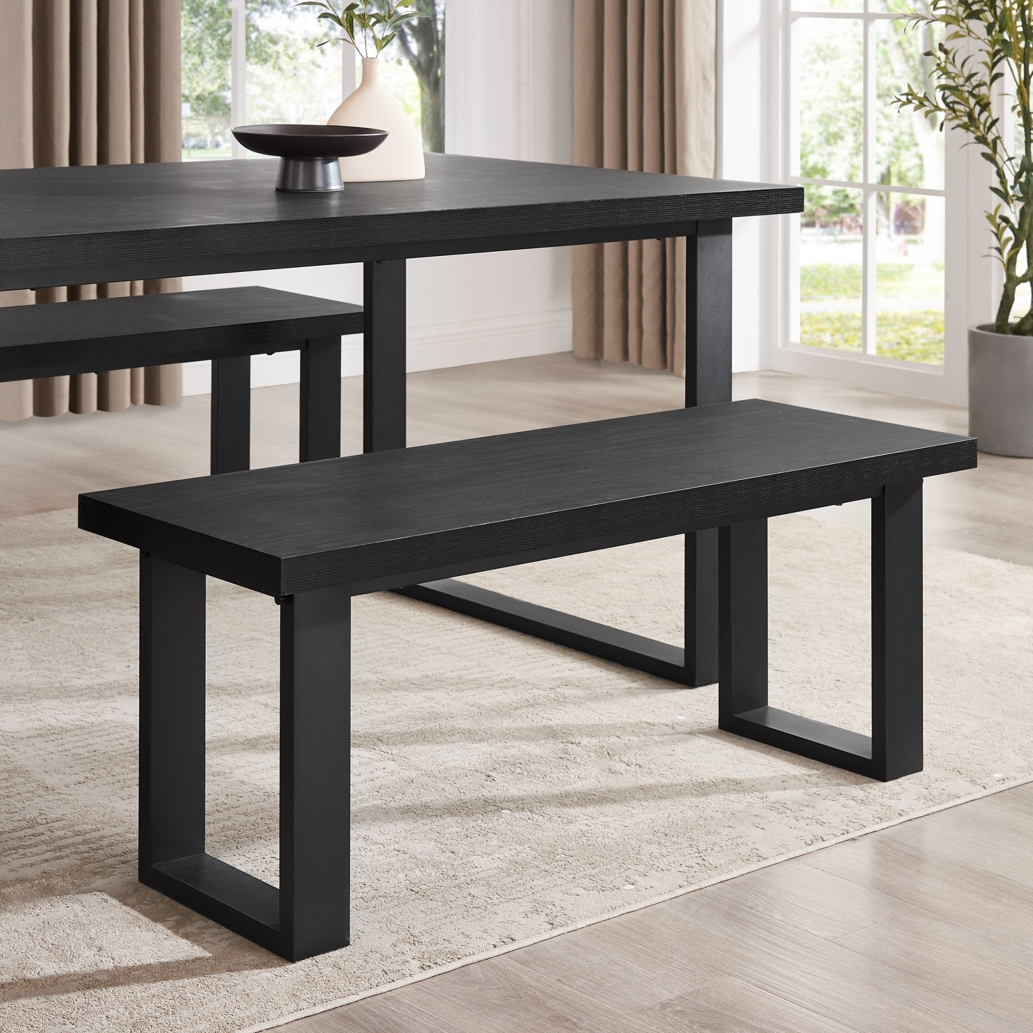 Banc de salle à manger moderne en métal noir avec assise rembourrée