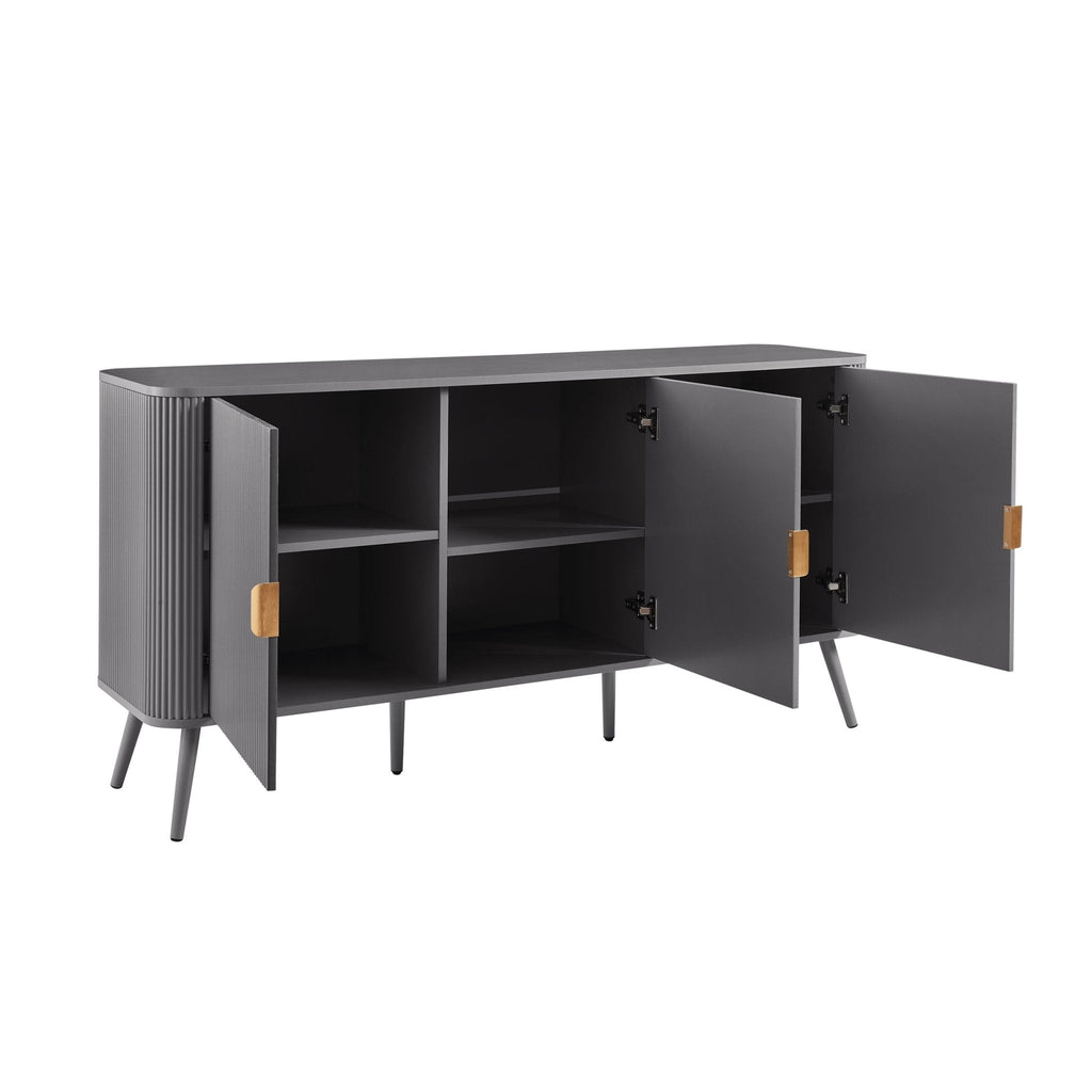 Buffet Contemporain Gris Clair Effet Bois avec 3 Portes pour Salon