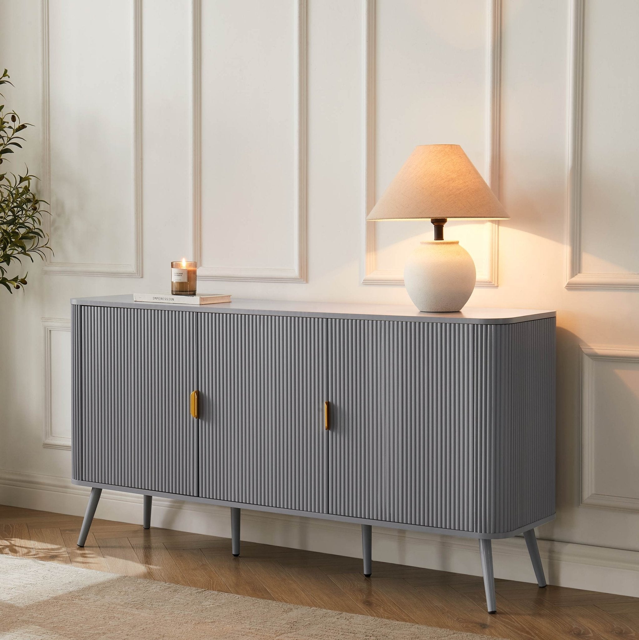 Buffet Contemporain Gris Clair Effet Bois avec 3 Portes pour Salon
