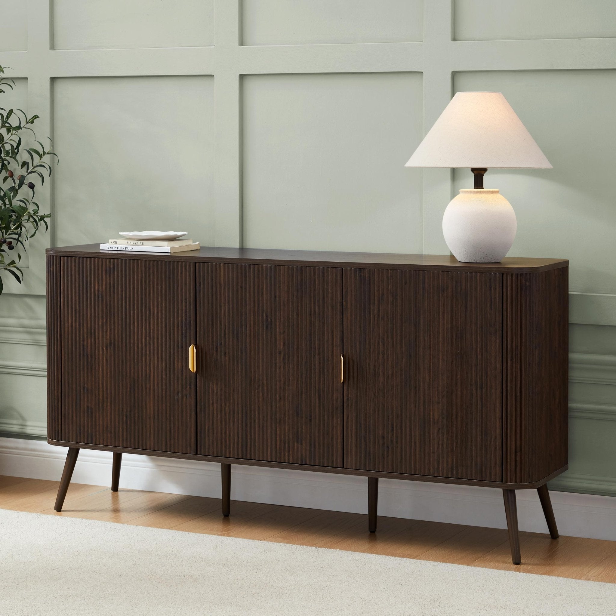 Buffet contemporain effet noyer avec 3 portes pour salon