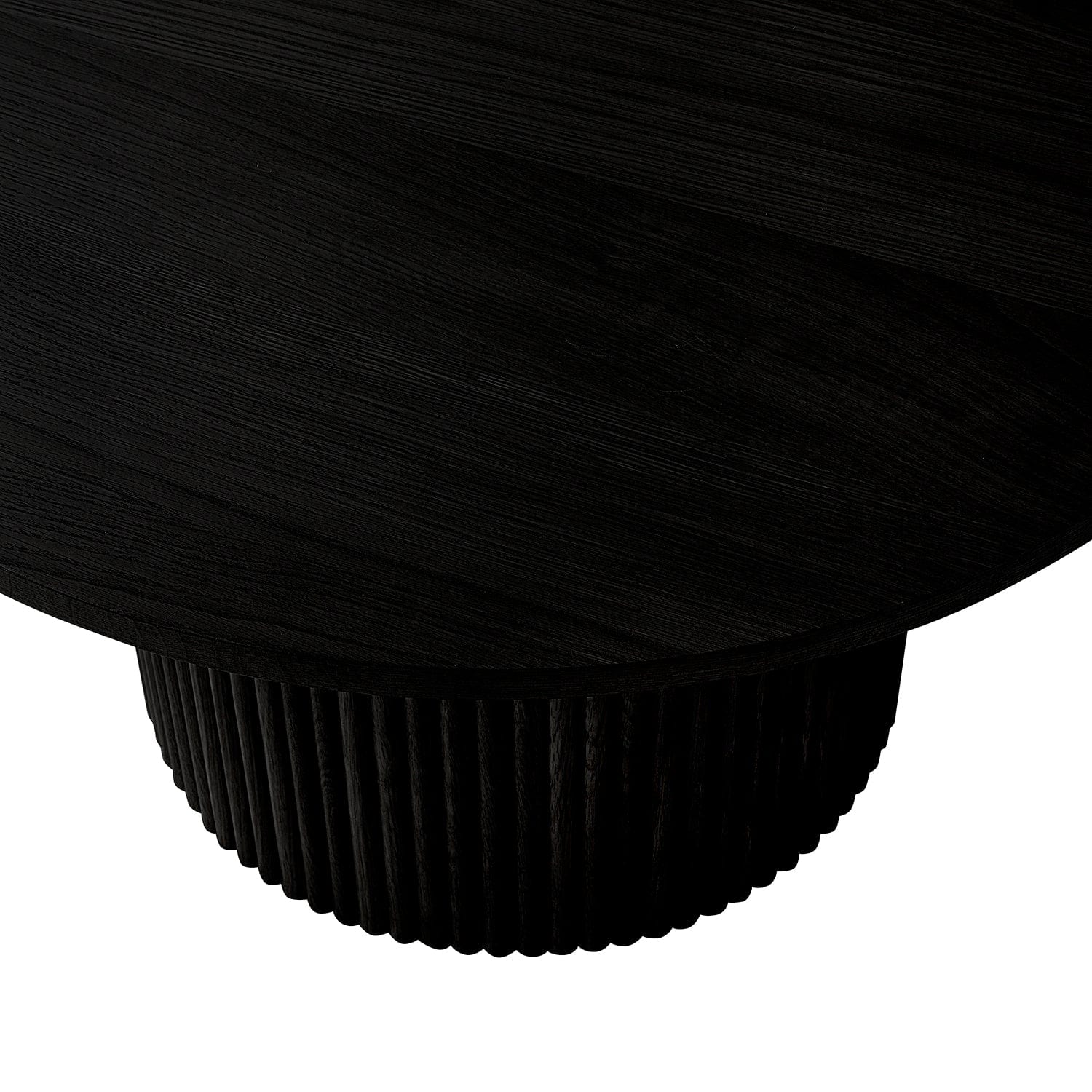 Table basse contemporaine effet bois noir avec base cylindrique à panneaux pour salon