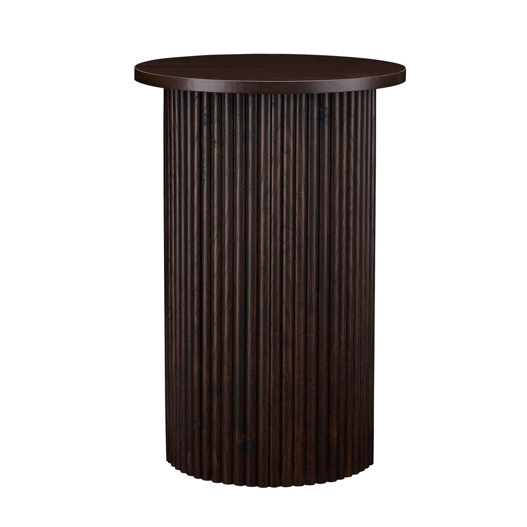 Table d'appoint contemporaine effet noyer avec base cylindrique pour salon