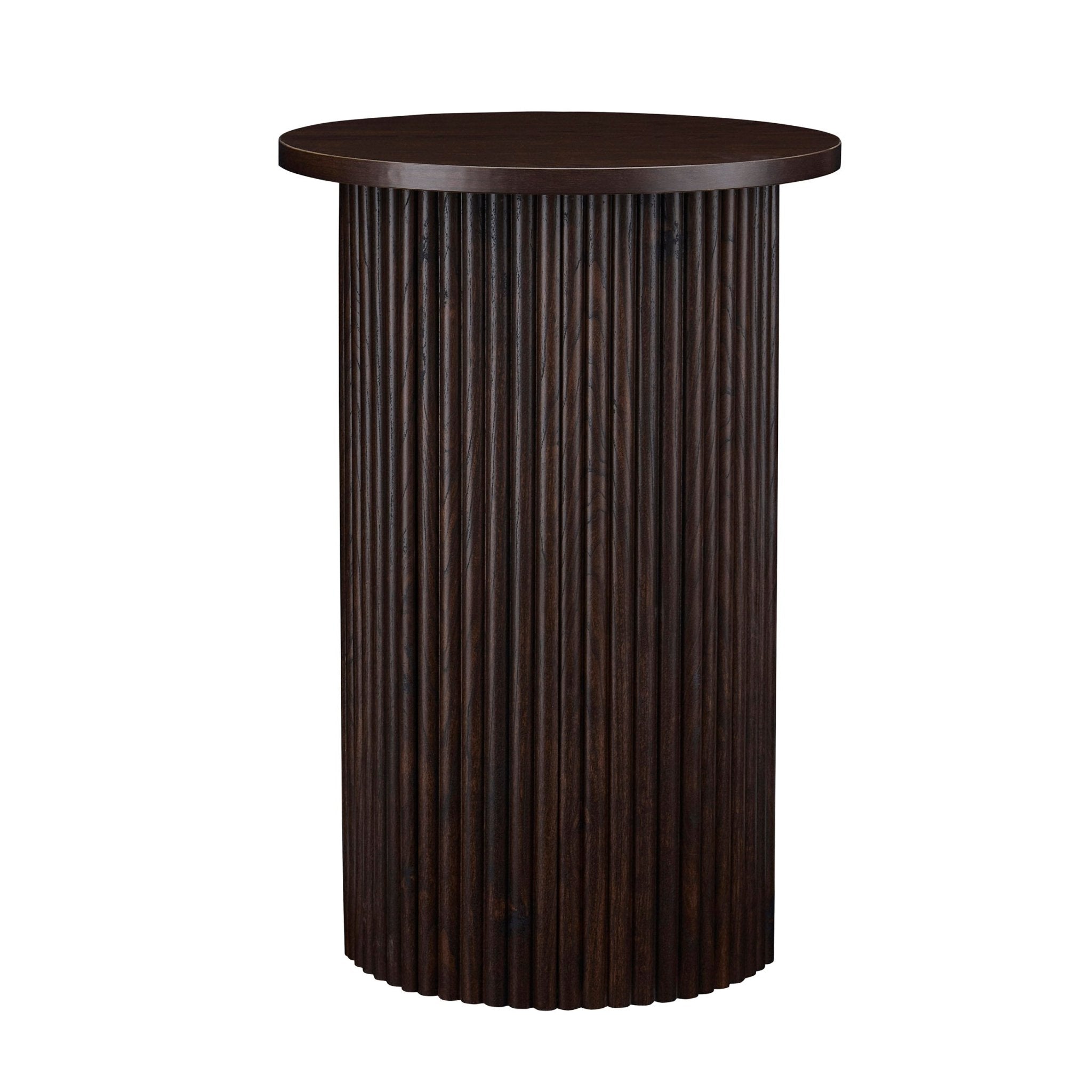 Table d'appoint contemporaine effet noyer avec base cylindrique pour salon