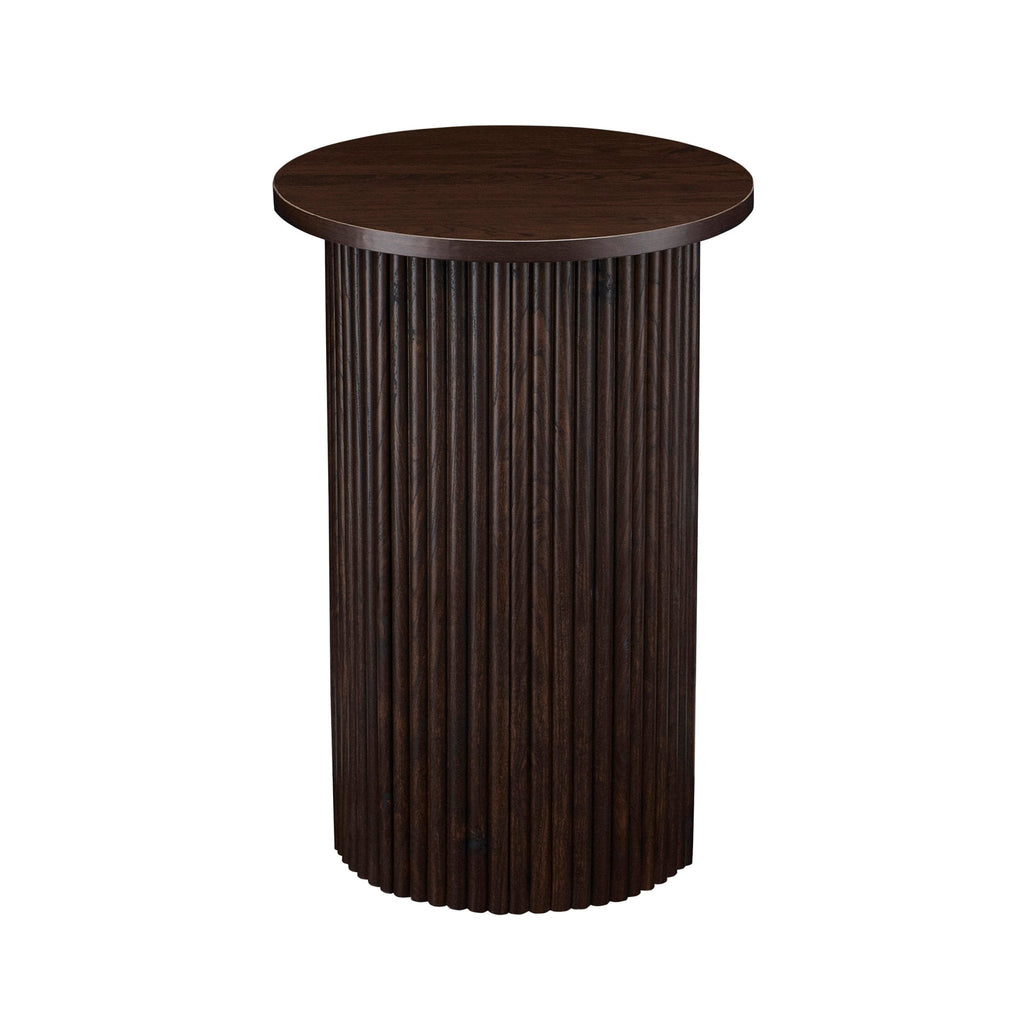 Table d'appoint contemporaine effet noyer avec base cylindrique pour salon