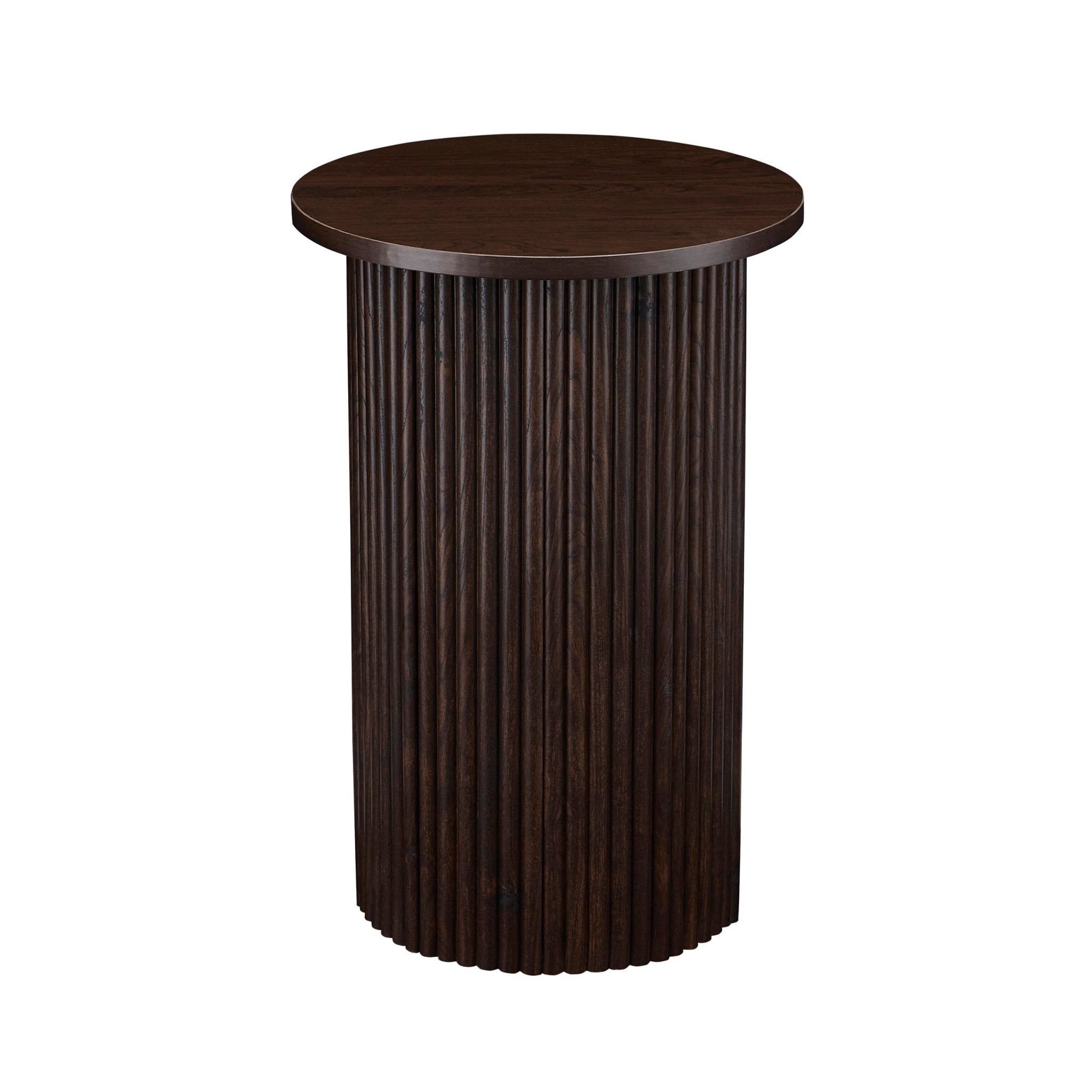Table d'appoint contemporaine effet noyer avec base cylindrique pour salon