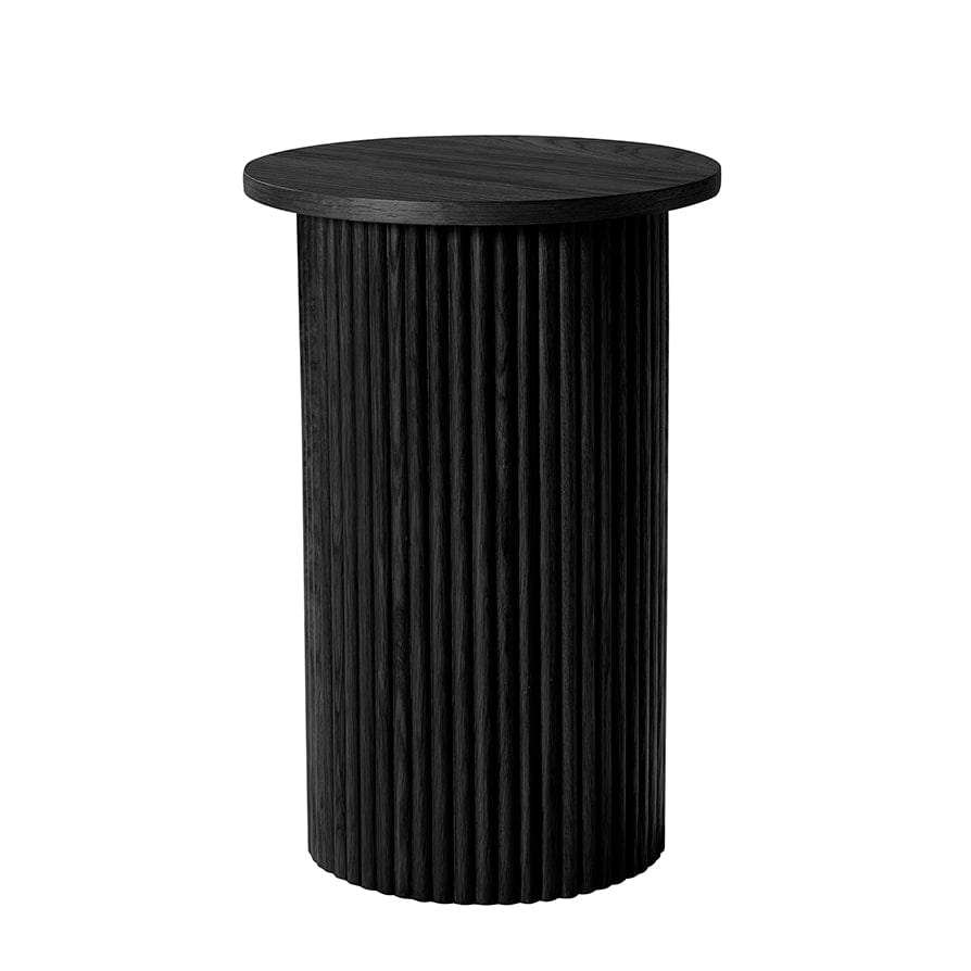 Table d'appoint contemporaine effet bois noir avec piètement cylindrique pour salon