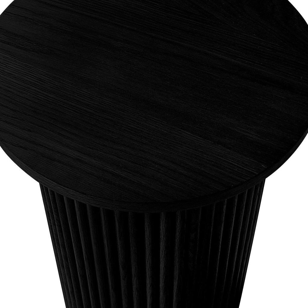 Table d'appoint contemporaine effet bois noir avec piètement cylindrique pour salon