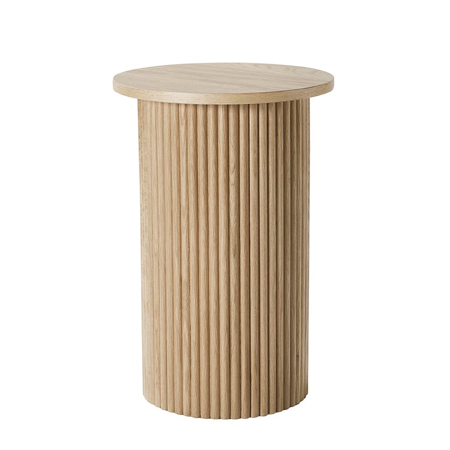 Table d'appoint scandinave en bois clair avec base cylindrique pour salon