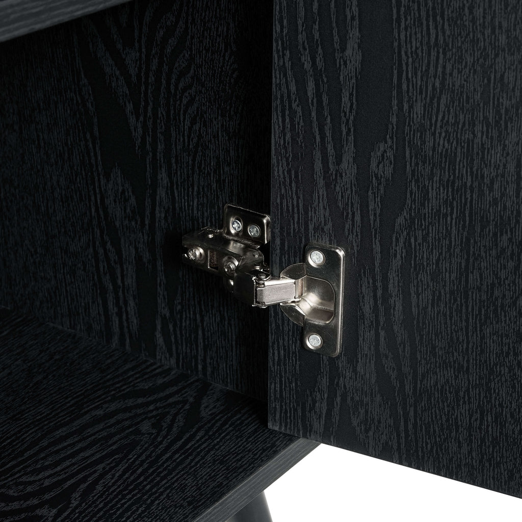 Meuble TV contemporain effet bois noir avec design à panneaux pour téléviseurs jusqu'à 65 pouces pour salon