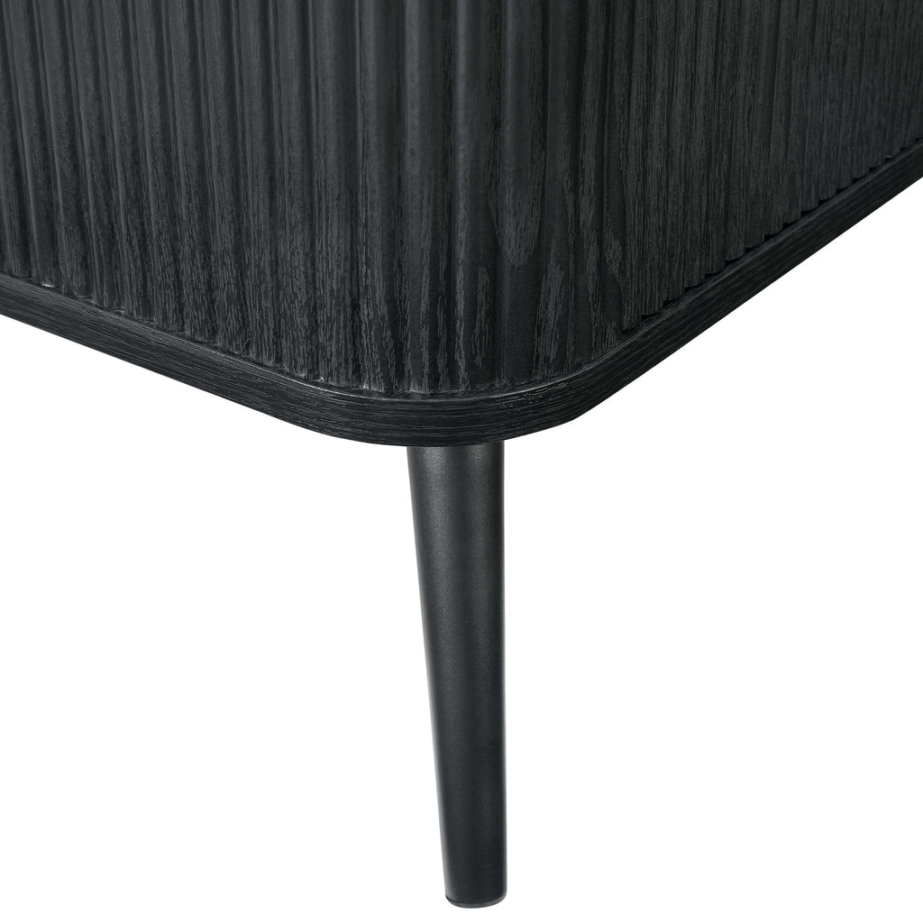 Meuble TV contemporain effet bois noir avec design à panneaux pour téléviseurs jusqu'à 65 pouces pour salon