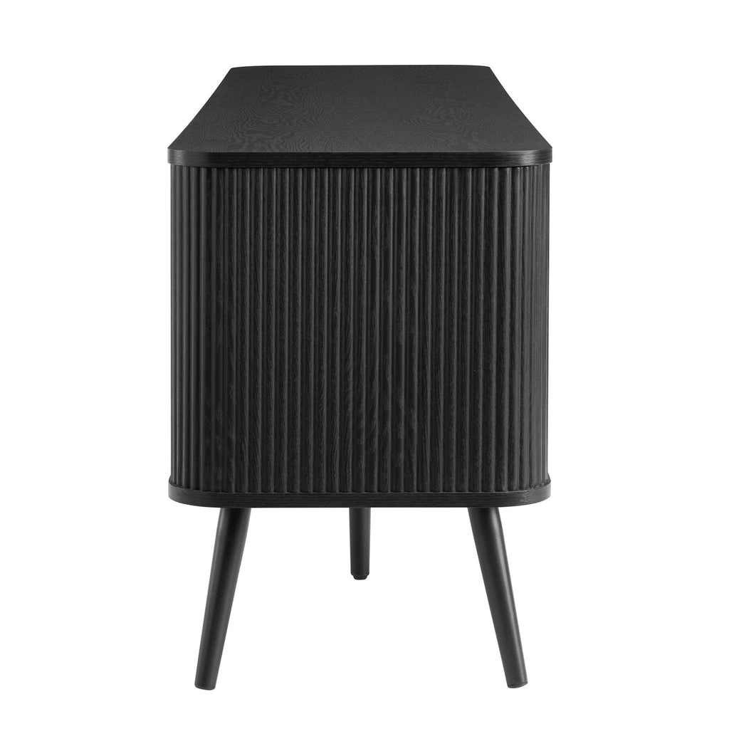 Meuble TV contemporain effet bois noir avec design à panneaux pour téléviseurs jusqu'à 65 pouces pour salon