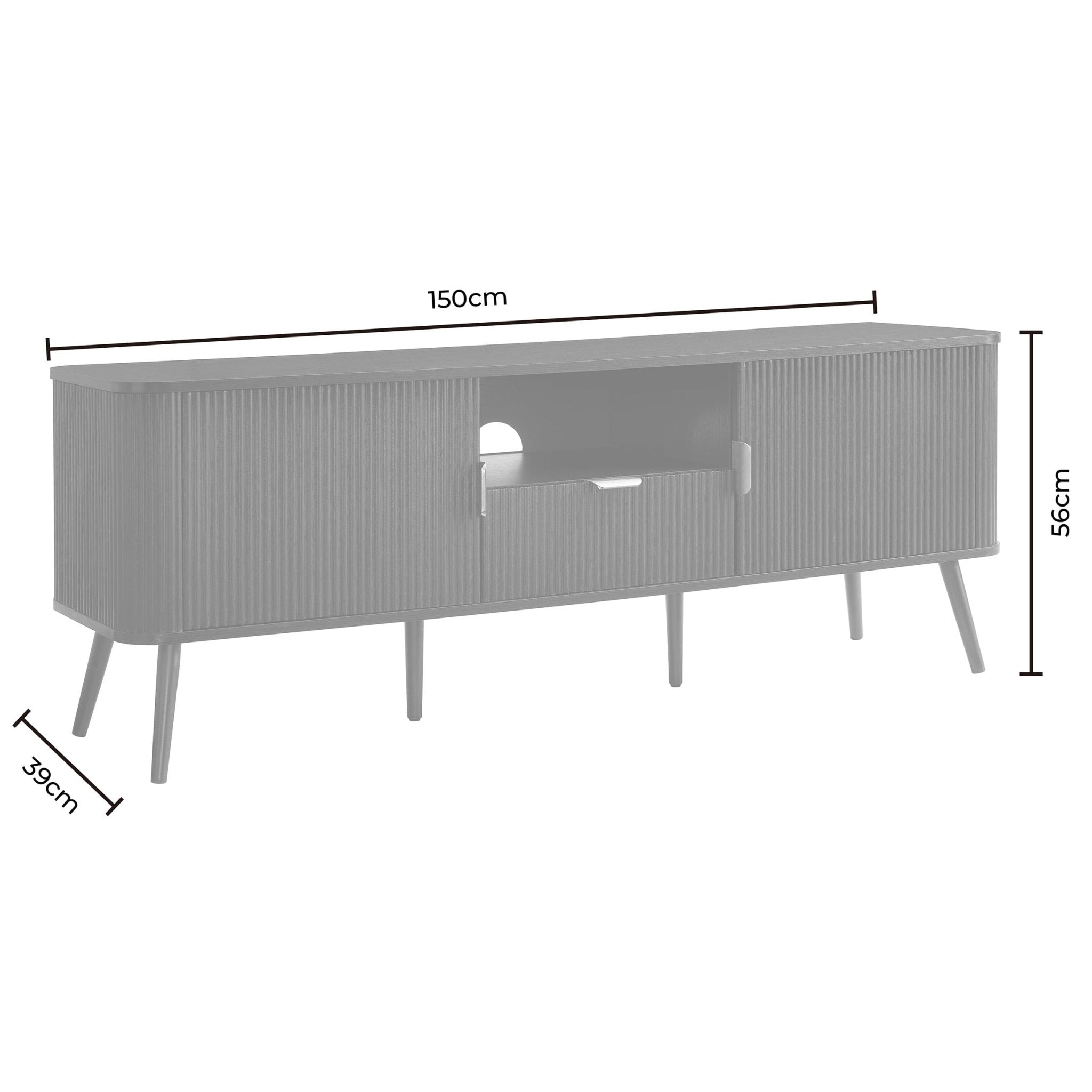 Meuble TV contemporain effet bois noir avec design à panneaux pour téléviseurs jusqu'à 65 pouces pour salon