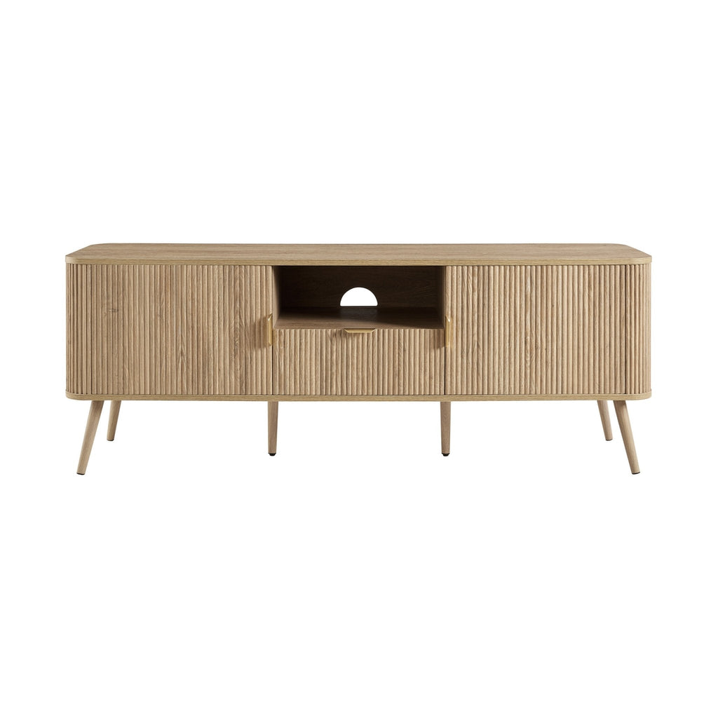 Meuble TV en bois clair style scandinave avec motif à panneaux pour téléviseurs jusqu'à 65 pouces pour salon