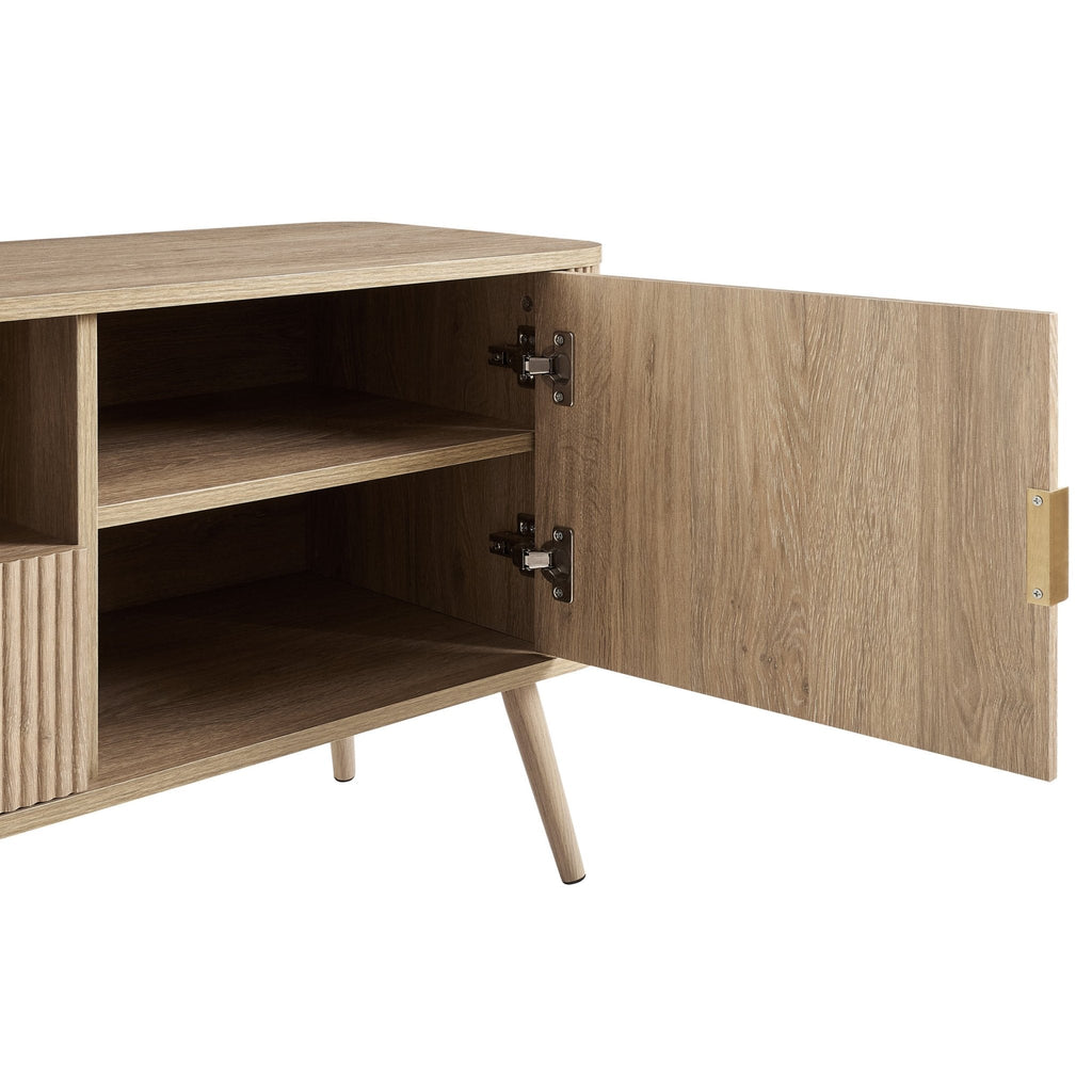 Meuble TV en bois clair style scandinave avec motif à panneaux pour téléviseurs jusqu'à 65 pouces pour salon