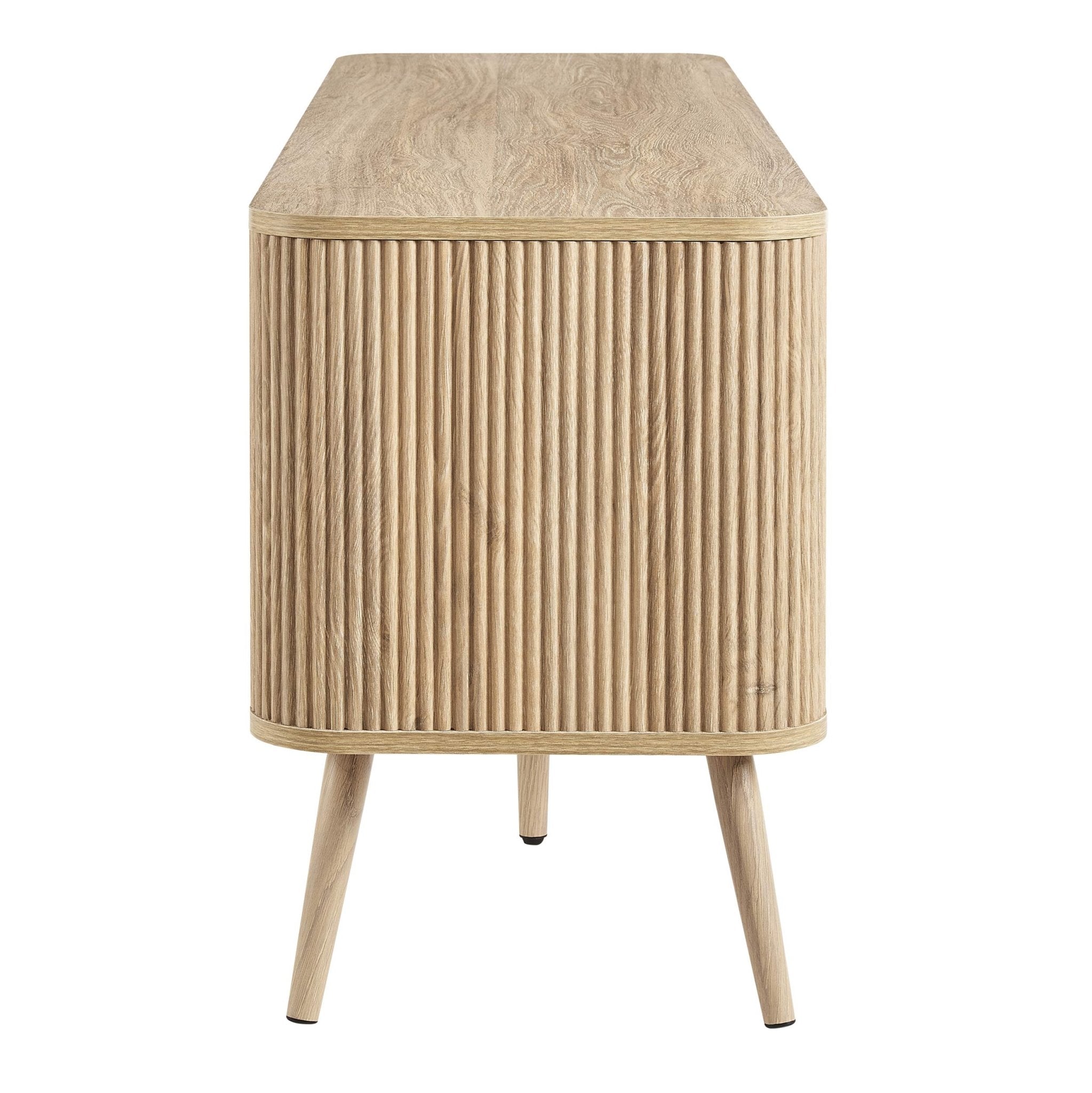 Meuble TV en bois clair style scandinave avec motif à panneaux pour téléviseurs jusqu'à 65 pouces pour salon