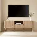 Meuble TV en bois clair style scandinave avec motif à panneaux pour téléviseurs jusqu'à 65 pouces pour salon