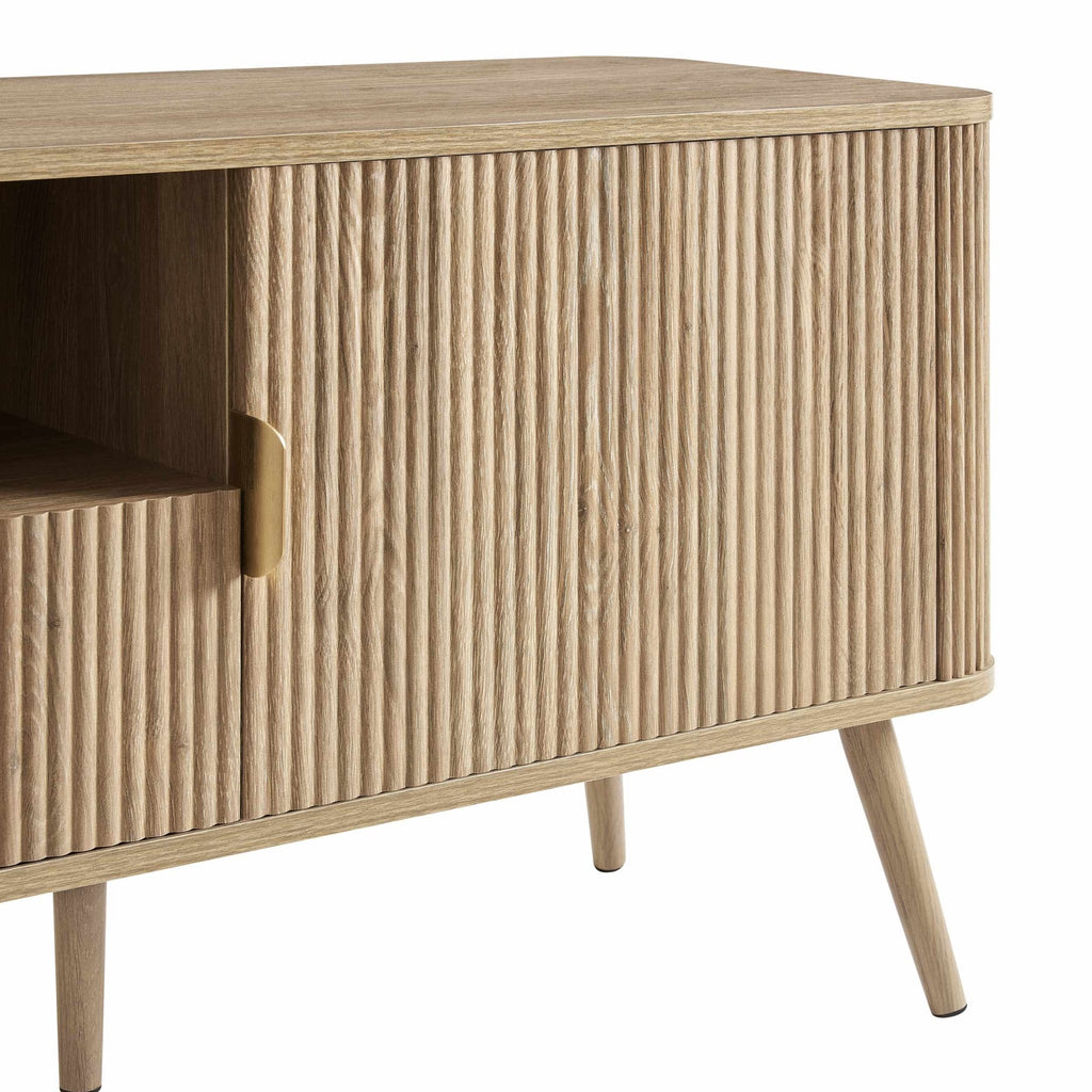 Meuble TV en bois clair style scandinave avec motif à panneaux pour téléviseurs jusqu'à 65 pouces pour salon