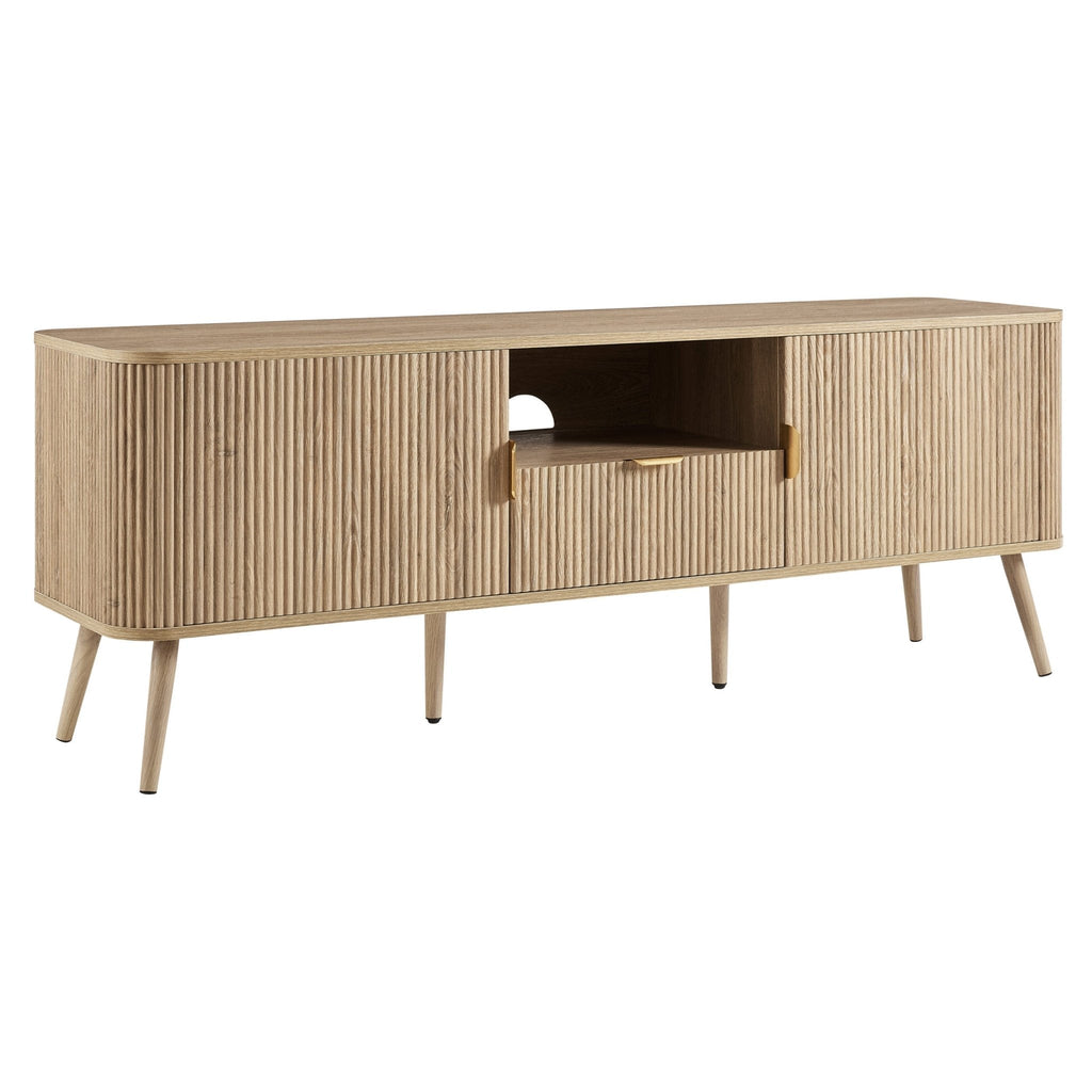 Meuble TV en bois clair style scandinave avec motif à panneaux pour téléviseurs jusqu'à 65 pouces pour salon