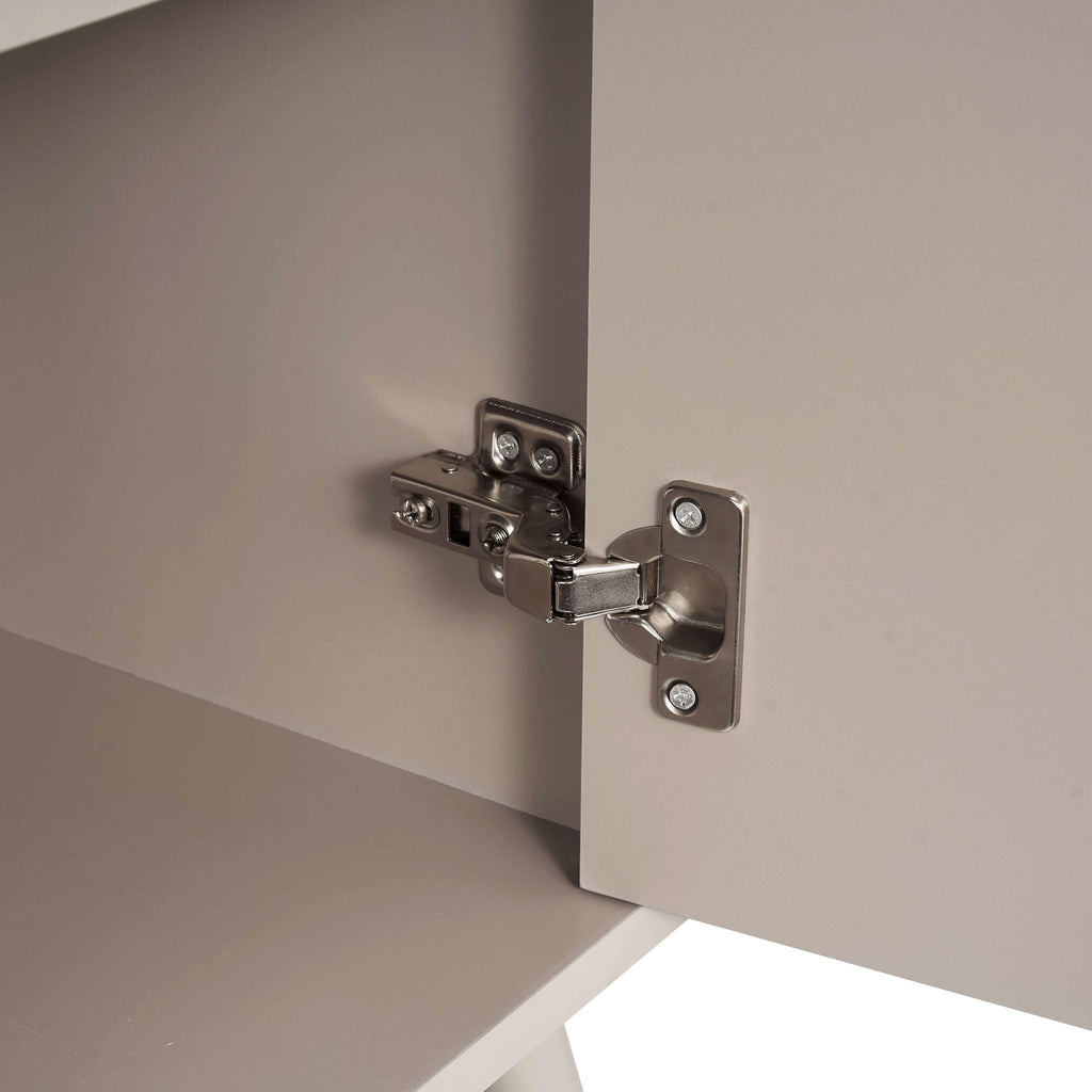 Meuble TV contemporain effet bois taupe avec panneaux pour téléviseurs jusqu'à 65 pouces pour salon