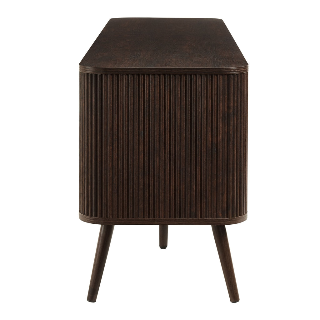 Meuble TV contemporain effet noyer avec design à panneaux pour téléviseurs jusqu'à 65 pouces pour le salon