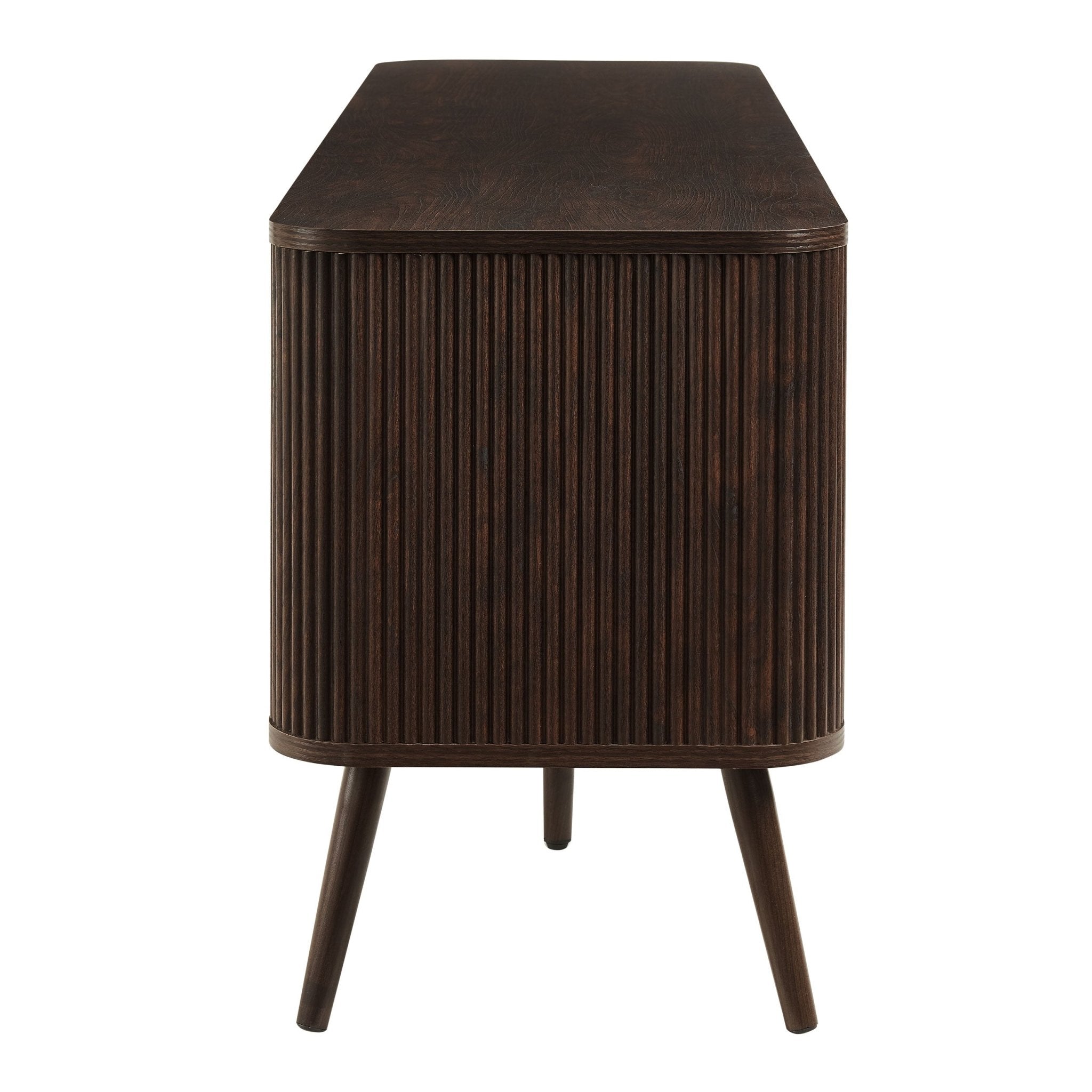Meuble TV contemporain effet noyer avec design à panneaux pour téléviseurs jusqu'à 65 pouces pour le salon