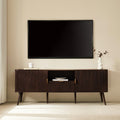 Meuble TV contemporain effet noyer avec design à panneaux pour téléviseurs jusqu'à 65 pouces pour le salon