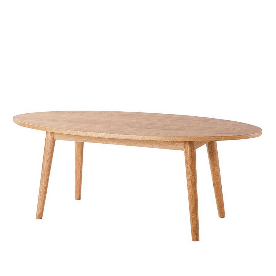 Table basse scandinave en chêne massif clair, forme ovale, pour salon