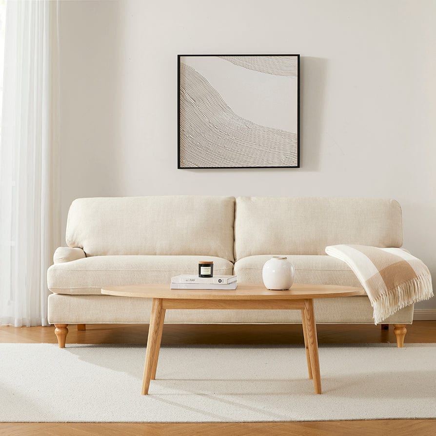 Table basse scandinave en chêne massif clair, forme ovale, pour salon