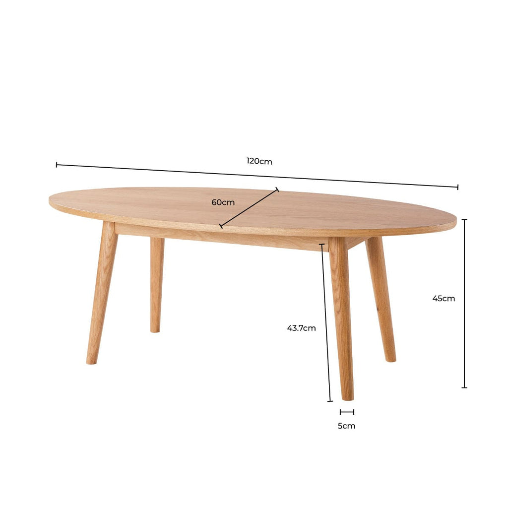 Table basse scandinave en chêne massif clair, forme ovale, pour salon