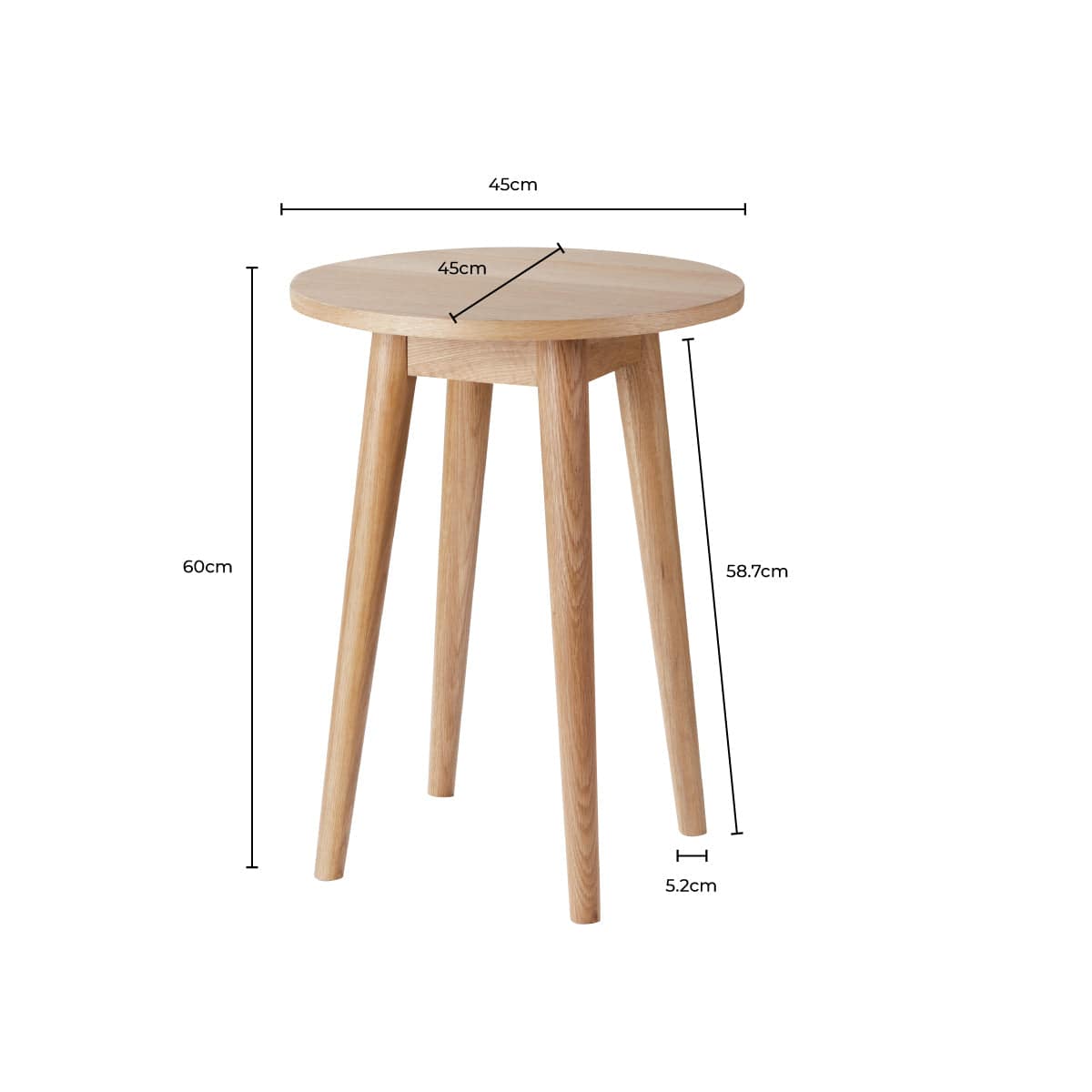 Table d'appoint en chêne massif scandinave avec plateau rond pour le salon