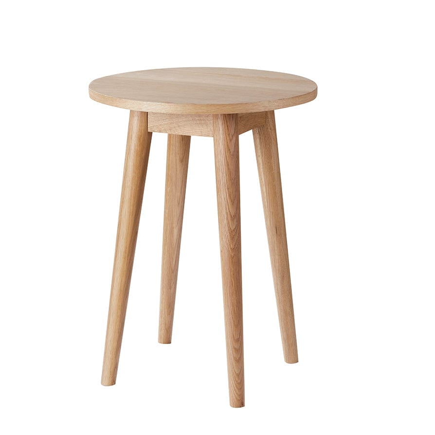 Table d'appoint en chêne massif scandinave avec plateau rond pour le salon