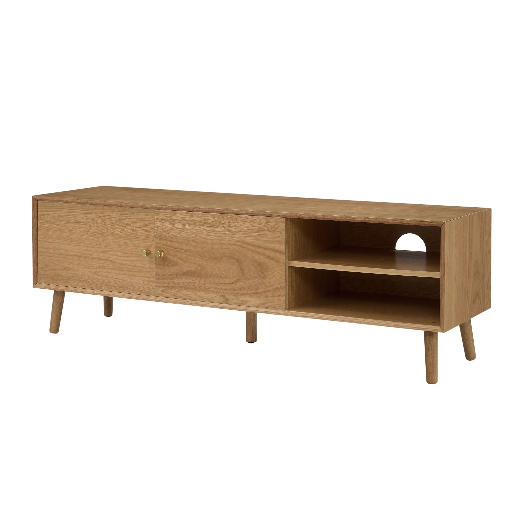 Meuble TV scandinave en chêne clair avec rangements pour téléviseurs jusqu'à 60 pouces pour salon