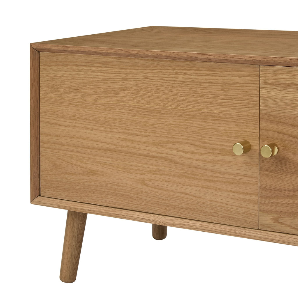 Meuble TV scandinave en chêne clair avec rangements pour téléviseurs jusqu'à 60 pouces pour salon