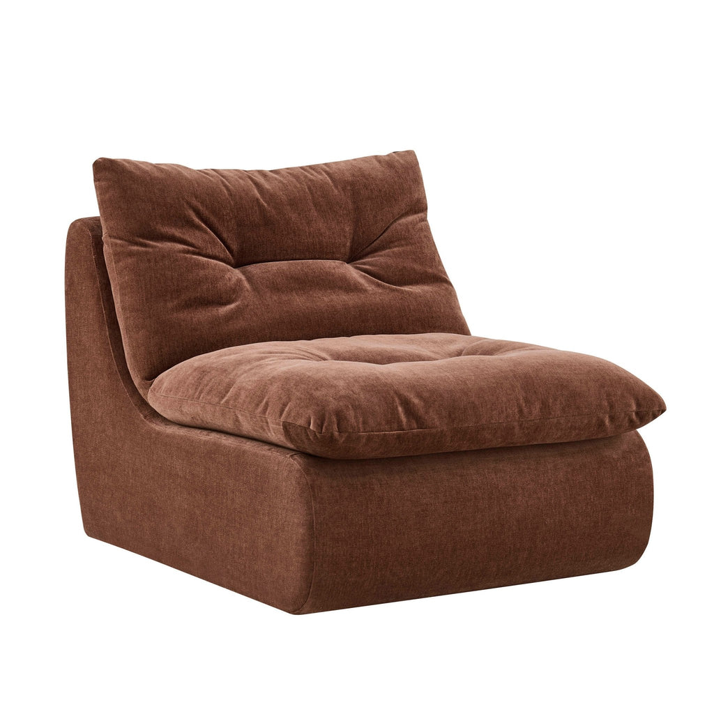 Fauteuil d'appoint en chenille rouille foncée rétro avec assise profonde pour salon
