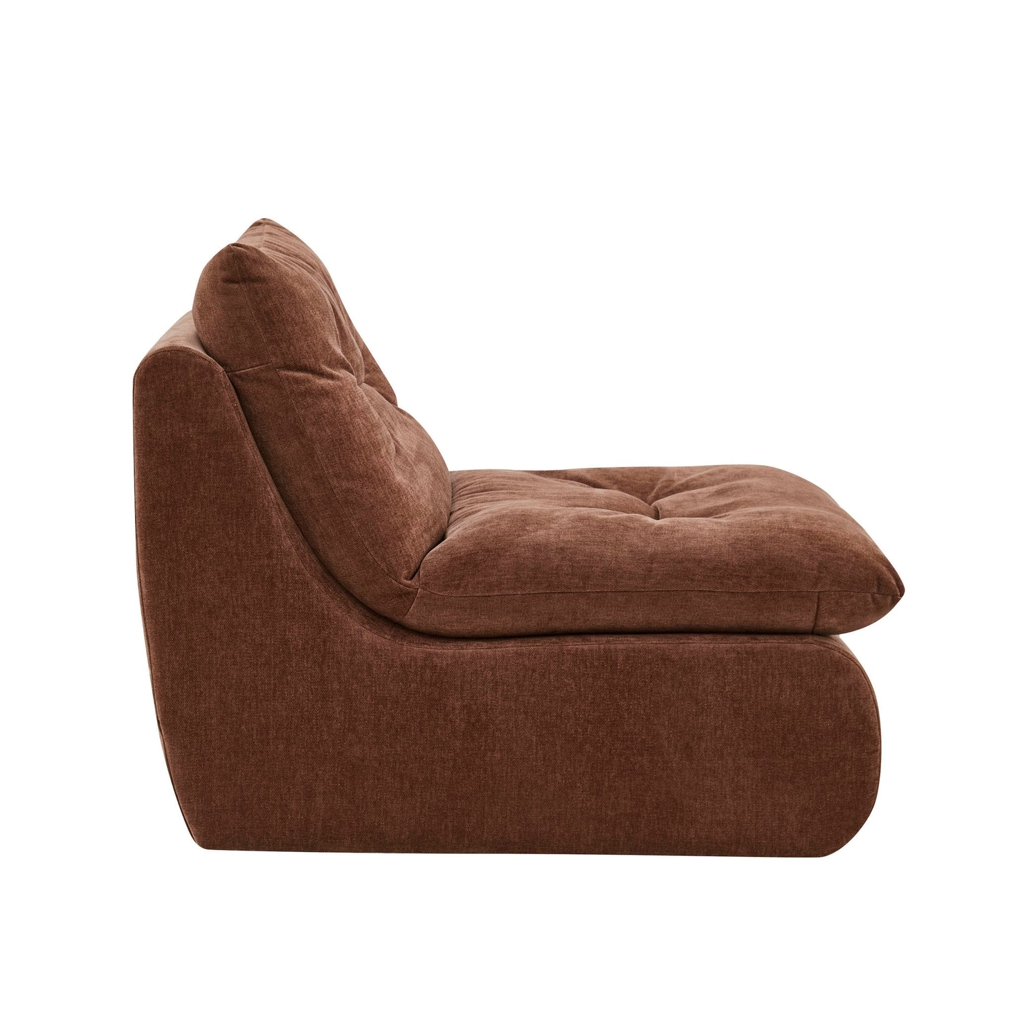 Fauteuil d'appoint en chenille rouille foncée rétro avec assise profonde pour salon