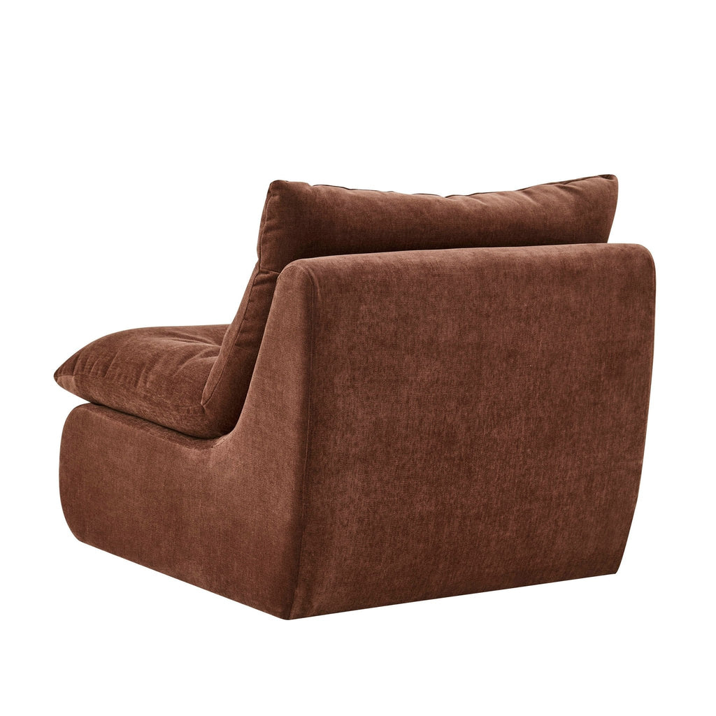 Fauteuil d'appoint en chenille rouille foncée rétro avec assise profonde pour salon