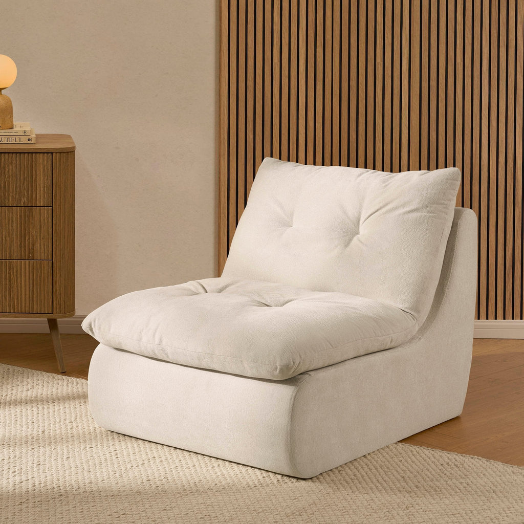 Fauteuil d'appoint en chenille ivoire douillet avec design décontracté et affaissé pour salon