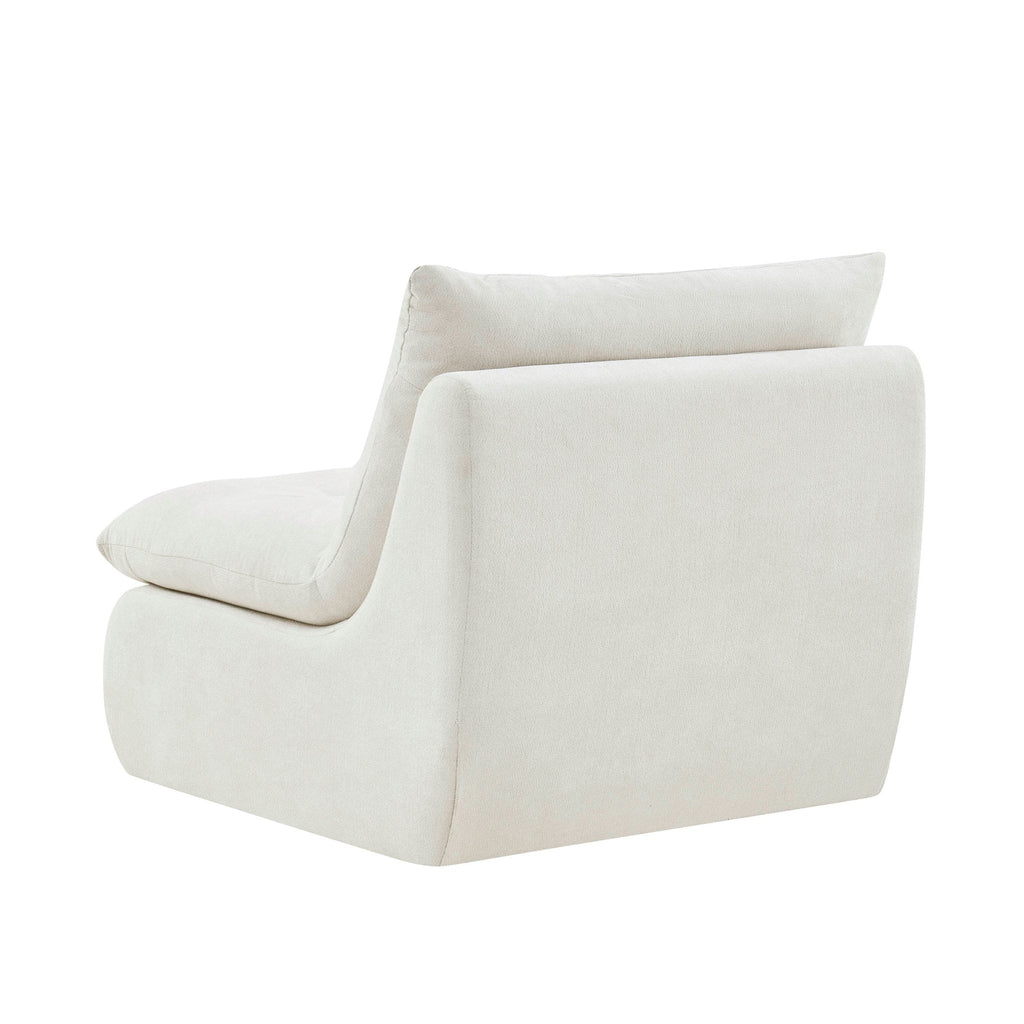 Fauteuil d'appoint en chenille ivoire douillet avec design décontracté et affaissé pour salon