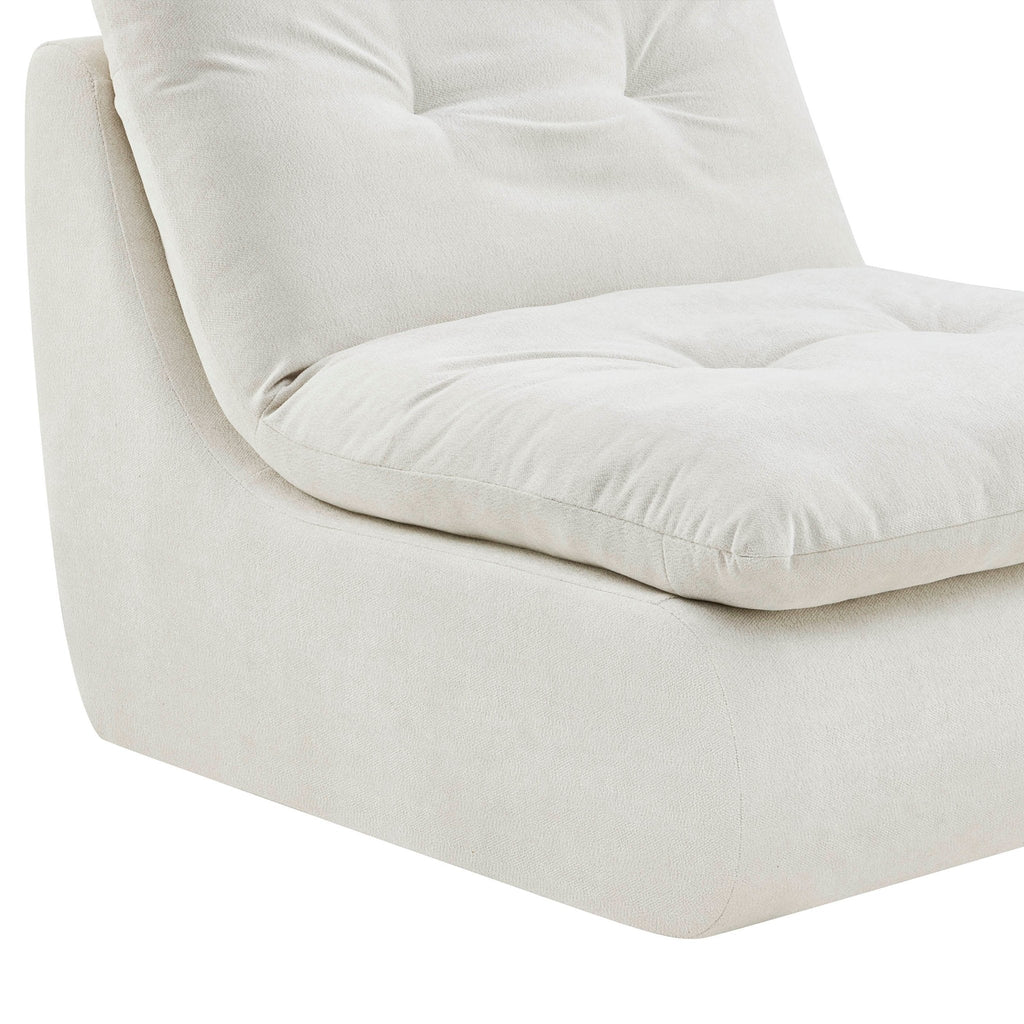 Fauteuil d'appoint en chenille ivoire douillet avec design décontracté et affaissé pour salon