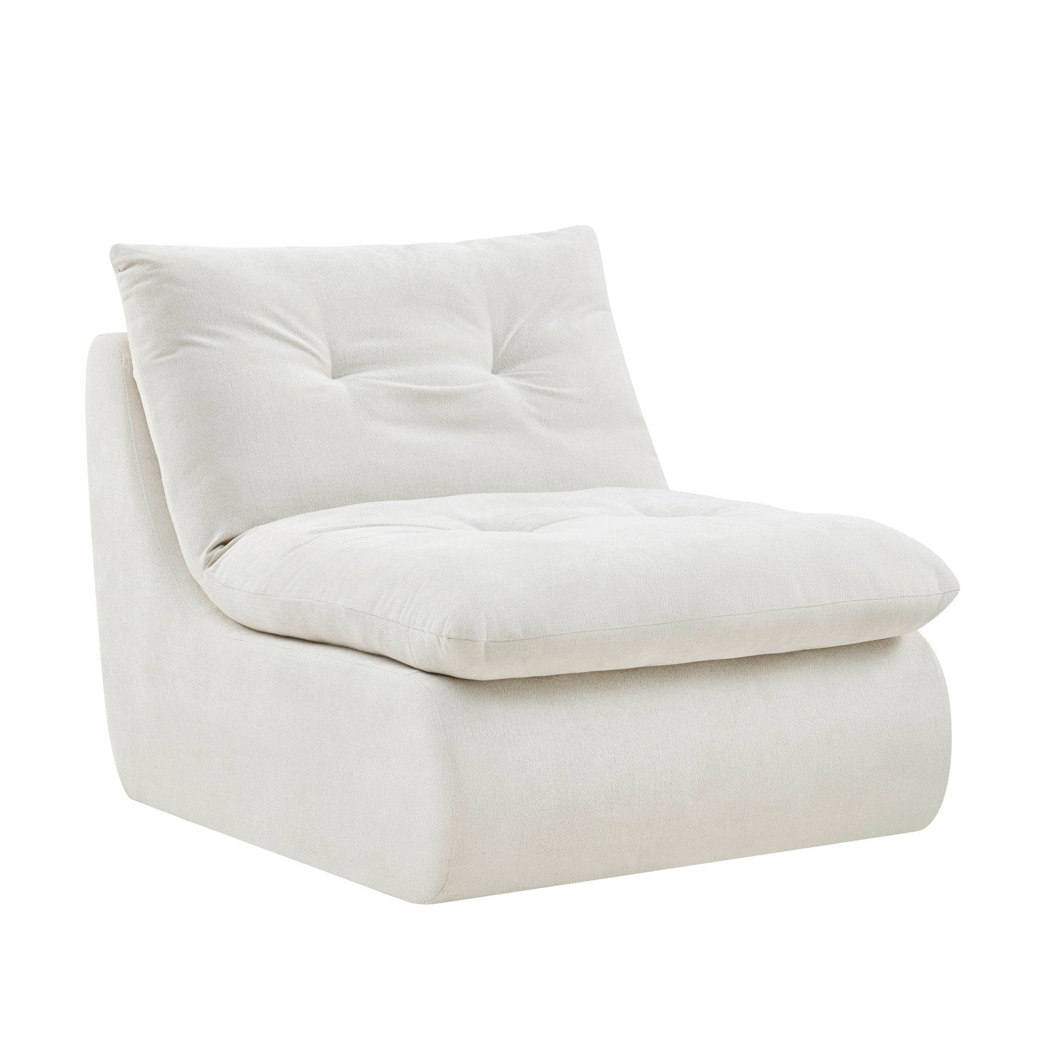 Fauteuil d'appoint en chenille ivoire douillet avec design décontracté et affaissé pour salon